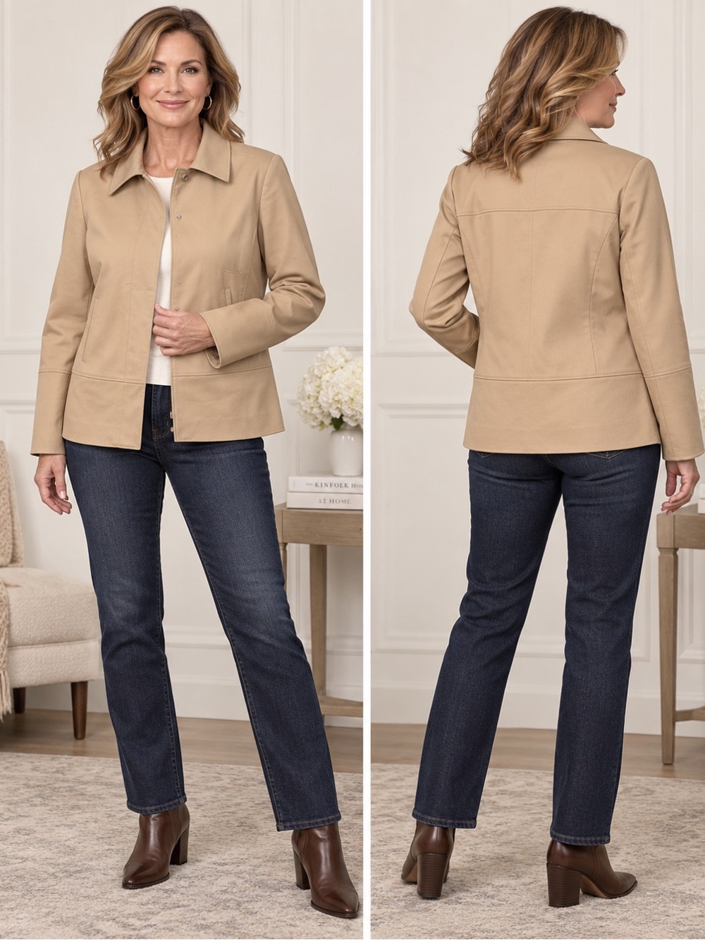 Carlisle Jacket Womens Size 8 Camel Tan Snap Front Collared Lined Quiet Luxury